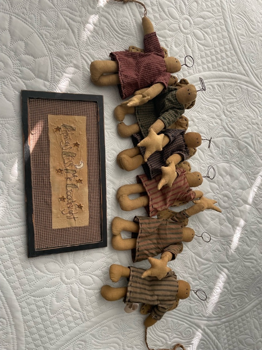 Primitive Fabric Angel Ornament Set in Brown, Tan and Muted Red